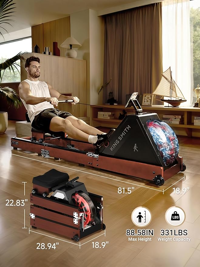 Water Rowing Machines for Home, WR20 Foldable Row Machine, 331LB Weight Capacity, Water Rower Machine with LCD Monitor, App Supported and Comfortable Seat for Folding Water Rowers