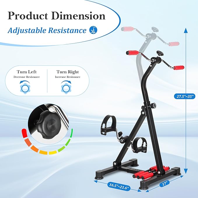 Adjustable Pedal Exerciser Bike for Seniors,Hand Arm Leg and Knee Therapy, Stroke Recovery, Portable Fitness Equipment for Total Body Workout - Great Gift for Elderly Rehab