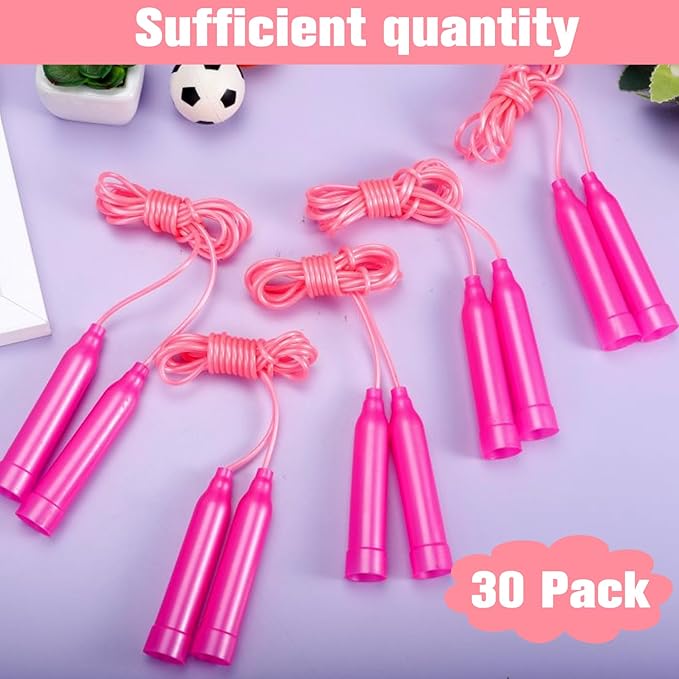 30 PCS Pink Jump Ropes Bulk, Adjustable Plastic Skipping Rope, 7.3 Feet Jump Ropes for Kids, PVC Jumping Rope for Party Favor Birthday Gifts, Indoor Outdoor Activity