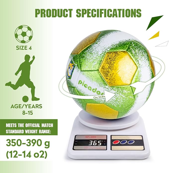 Size 4 Soccer Balls, Laser Leather Soccer Ball for Sport Training & Match Play - Vibrant Soccer Balls Gift Set with Pump for Kids and Youth