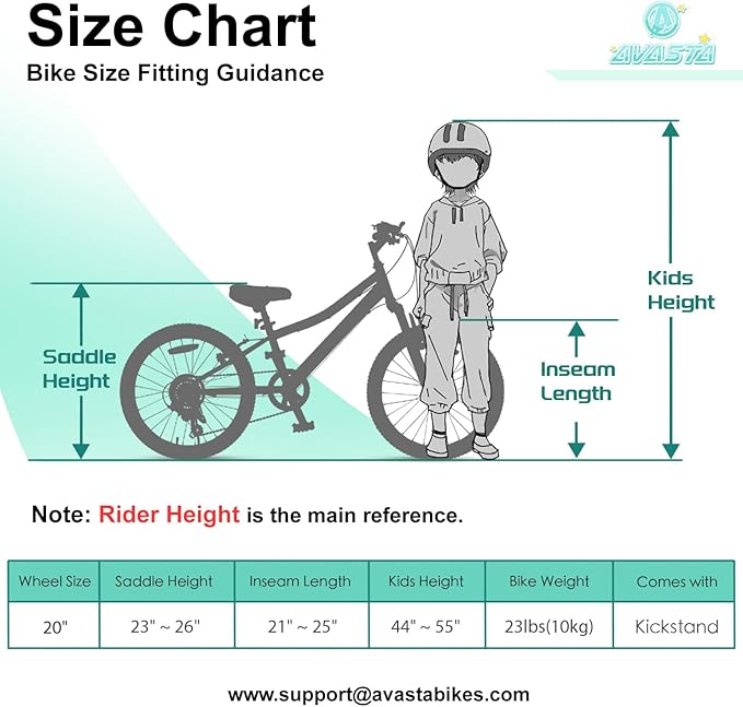 AVASTA Govet 20'' Kids Mountain Bike for 6-12 Years Old Boys Girls with Suspension Fork, 6 Speeds Drivetrain, Multiple Colors