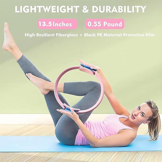 Pilates Ring and Ball Set, Adjustable Ankle Wrist Weights, Resistance Bands, Pilates Equipment for Home Workout Kit to Tone, Sculpt and Strengthen, Fitness Magic Circle Rings for Yoga Women