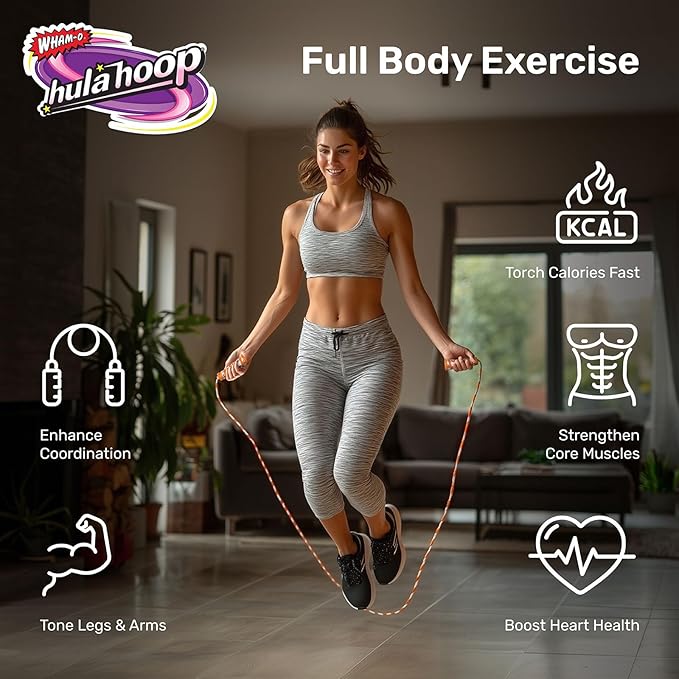 Wham-O Hula Hoop Jump Rope, 7 Feet Skipping Rope with Spiral Handles, for Indoor Outdoor Fitness Exercise Weight Loss