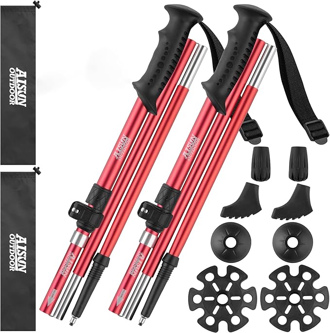 Adjustable Trekking Poles for Hiking, Lightweight & Durable Aircraft-Grade Aluminum, All-Season Outdoor Poles with Comfortable Grips and Free Accessories