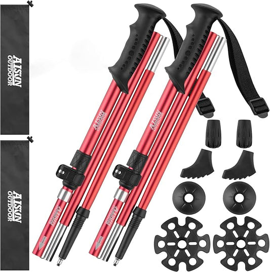 Adjustable Trekking Poles for Hiking, Lightweight & Durable Aircraft-Grade Aluminum, All-Season Outdoor Poles with Comfortable Grips and Free Accessories