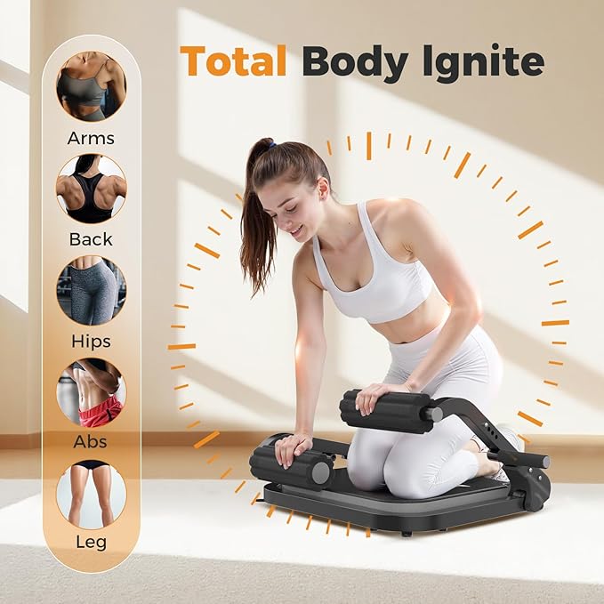 Ab Machine,Sit Up Exercise Equipment& Core Machine, Workout Equipment,Adjustable Ab Trainer with 3 Resistance Levels and Removable Auxiliary Handle,Home Gym Fitness Equipment for All Ages