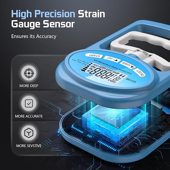 Hand Grip Strength Tester Trainer - Electronic Hand Dynamometer Forearm Grip Strengthener Exerciser Digital Training Gauge 265 Lbs 120 Kgs for Sport Home School Use