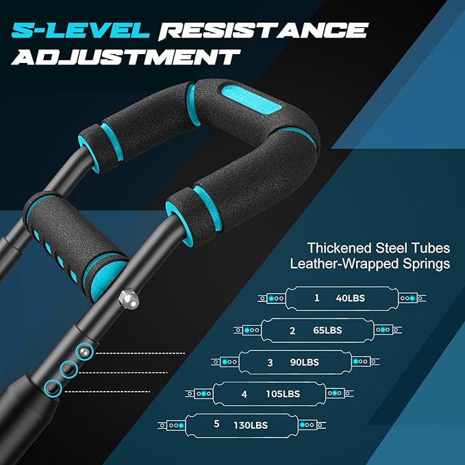 Twister Arm Trainer for Men, Chest Workout Equipment 5-Level Adjustable (40-130lb) with Ergonomic 27° Targets Biceps/Clip/Thigh, Portable Exerciser for Home Gym Travel Fitness