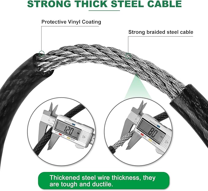20 ft x 1/2" Heavy Duty Cut-Proof Security Cable | Flexible Vinyl-Coated Braided Steel with Looped Ends | Weatherproof Anti-Theft Locking Cable for Bikes, Gates, Kayaking & Outdoor Equipment