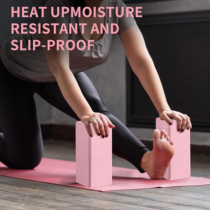 Yoga Block 2 Pack 9"x6"x3", Sturdy Yoga Foam Blocks, High Density & Non Slip Surface for Pilates & Stretching, Fitness Accessories for Stability & Balance