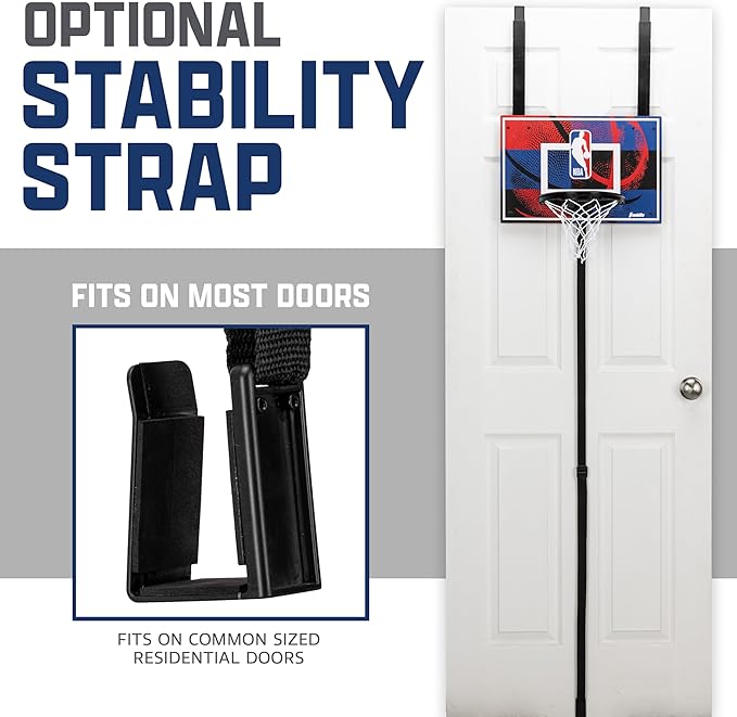 Franklin Sport NBA Grow-with-Me Kids Mini Basketball Hoop Set - Over The Door Indoor Hoop for Kids - Includes (1) Adjustable Height Basket, (1) Mini Youth Basketball + Air Pump - Ages 3+