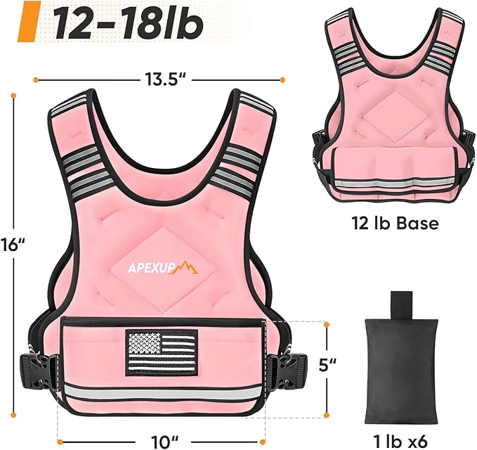 APEXUP Adjustable Weighted Vest, 4-10lb/12-18lb/20-32lb Vest with 6 Ironsand Weights and Large Pocket, Weight Vest for Men Women Strength Training, Running, Walking