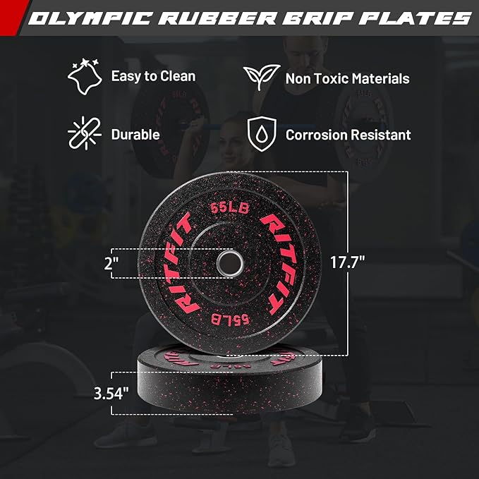 RitFit Barbell Weight Set - 4/6FT Olympic Barbell with Weight Plates (55-275LB Total) - Weightlifting Equipment for Squats, Curls, Deadlifts, Presses, Hip Thrusts