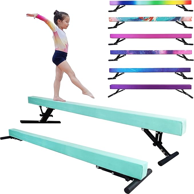 Adjustable Balance Beam Gymnastics Beam 8 FT Adjustable Height Beams for Kids, High and Low Floor Beams,Gymnastics Equipment for Kids Adults Training at Home and Gym Center