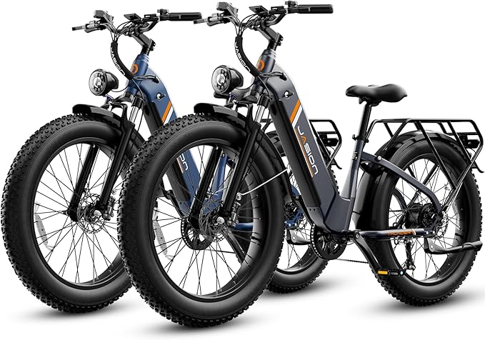 Jasion Thunder Electric Bike, 1500W Peak Motor, 30+MPH Max Speed & 80 Miles with 486Wh Removable Battery, APP Control Ebike for Adults, Hydraulic Brakes, Front Suspension, 26'' x 4'' Fat Tire Bicycles