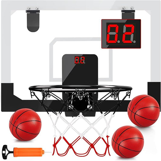 Mini Basketball Hoop Indoor with Scorer and Batteries, Indoor Basketball Hoop Over The Door with Colorful LED Lighting, Toy Basketball Set for Boys Girls Age 3 4 5 6 7 8