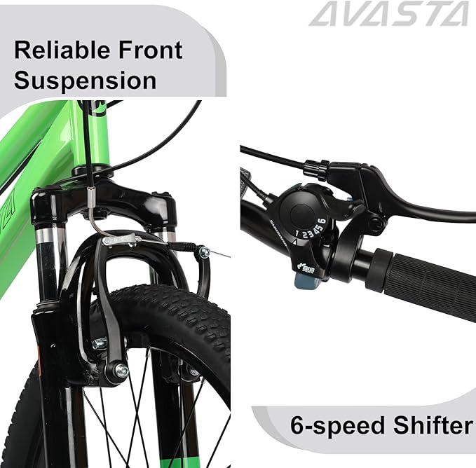 AVASTA Govet 20'' Kids Mountain Bike for 6-12 Years Old Boys Girls with Suspension Fork, 6 Speeds Drivetrain, Multiple Colors