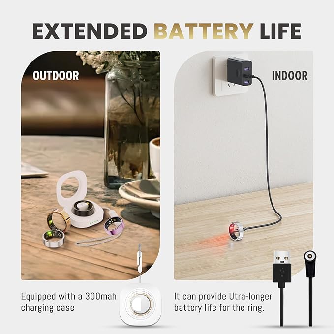 Smart Ring For Women Men, Health Tracker with Heart Rate/Blood Oxygen/Blood Pressure/Sleep Monitoring/Step Counting, IP68 Waterproof Fitness ring, No App Fees for iPhone & Android (Black, 12#)