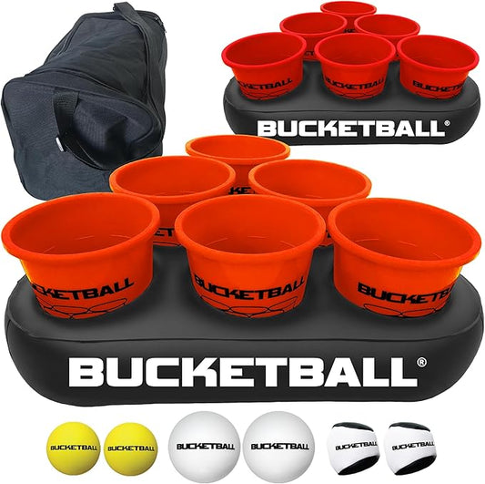 BucketBall | Team Color Edition | Party Pack (Orange/Red): Original Yard Pong Game: Best Camping, Beach, Lawn, Outdoor, Family, Adult, Tailgate, Jumbo, Giant Game