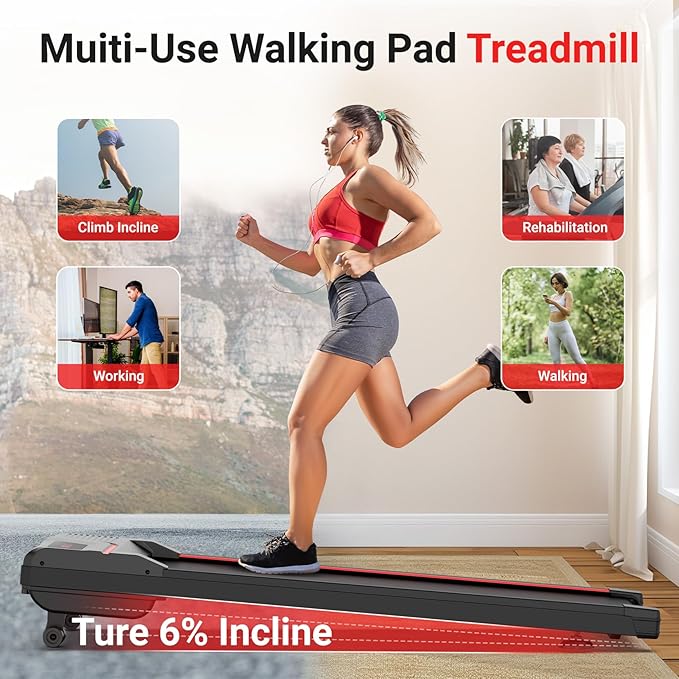 THERUN Walking Pad Treadmills with 6% Auto Incline, 2.5 HP Under Desk Treadmill for Home with Remote Control, 300 lbs Weight Capacity, LED Display, Wide Belt