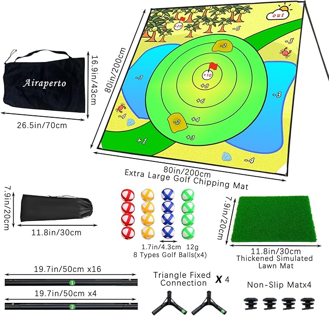 Airaperto Battle Golf Chipping Game, 80”x80” Large Chipping Mat,Play Outdoor Sticky Golf for Adults,Unique Multiplayer Indoor Outdoor Chipping Game,Friends Family Yard Target Game