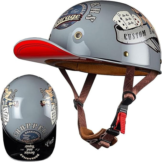 Vintage Baseball Cap Open Face Motorcycle Helmet - DOT Approve,GermanStyle Half Helmet for Adults, Ideal for Cruiser, Scooter & Moped, Unisex Design