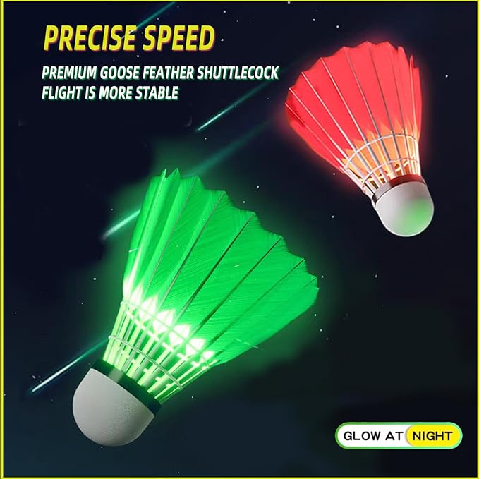 LED Badminton Birdies 4/5/6 PCS,Nylon Glow in The Dark Badminton Shuttlecocks,Goose Feather Colourful Lighting Birdies, Plastic Light Up Birdie Balls for Indoor Outdoor Sports Activities