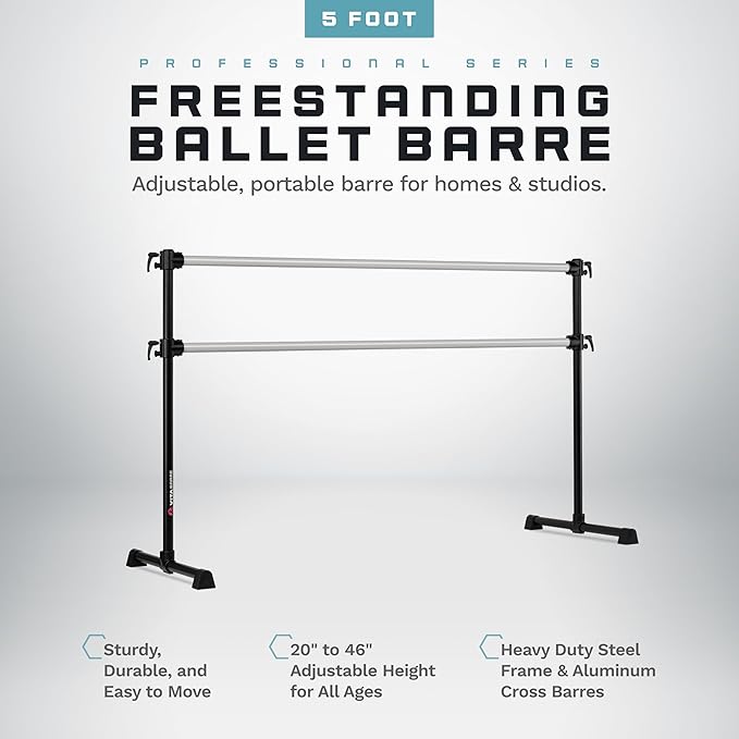 VITA Barre Portable Freestanding Double Ballet Barre, Professional | Adjustable Height, Made in USA, Home or Gym Exercise Equipment for Kids & Adults | Dance, Fitness, Pilates