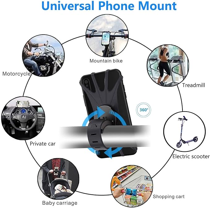 2 Pack Universal Bike Phone Mounts, 360 Rotation Silicone Holders for iPhone and Samsung, Compatible with 4.7-6.8 Inches Phones, Easy Installation