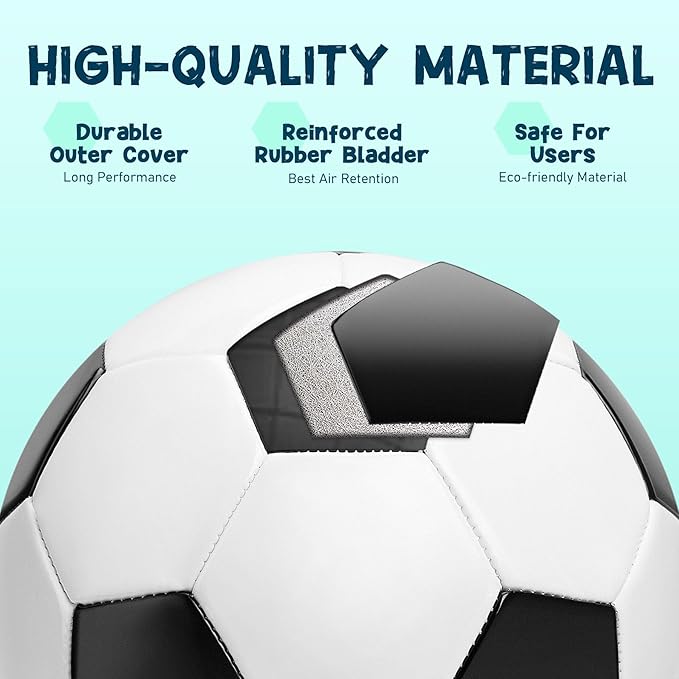 Soccer Ball Size 3/4/5 with Pump & Bag - Pack of 1, 2 or 3 - Official Size & Weight - Classic Black & White - Indoor Outdoor Use - Durable & Long-Lasting - Ideal Gift for Toddler, Kids, Youth & Adults