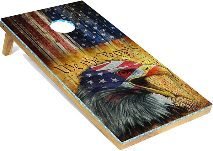 Tailgating Pros American Themed Lightweight Corn Hole Board Set w/Multicolored Built-in LED Lights, Bean Bags and Carrying Case - 4'x2' Cornhole Toss