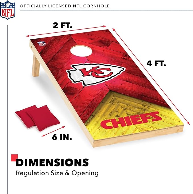Wild Sports NFL Football 2' x 4' Regulation Size Solid Wood Cornhole Set with Direct Print HD Team Graphics Great Gift for Any Football Fan! Bean Bag Toss Family Outdoor Game