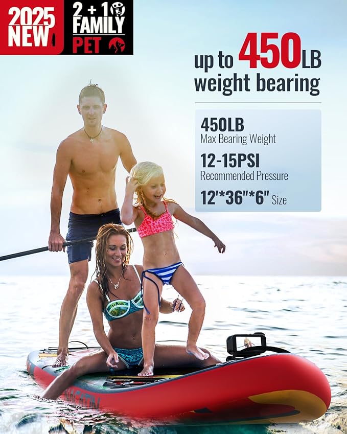 Inflatable Stand Up Paddle Board 12' with Kayak Seat & Dual Paddles – Premium SUP Board for Adults & Families Includes Kayak Conversion Kit, Pump, Leash & Accessories – Stable Wide Deck for Beginners