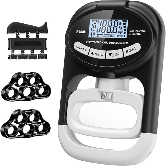 Grip Strength Tester Hand Dynamometer - Grip Strength Trainer Electronic Hand Gripper Strengthener Wrist Exerciser Meter Digital Training Gauge 265 Lbs / 120 Kgs for Sport School Home Use
