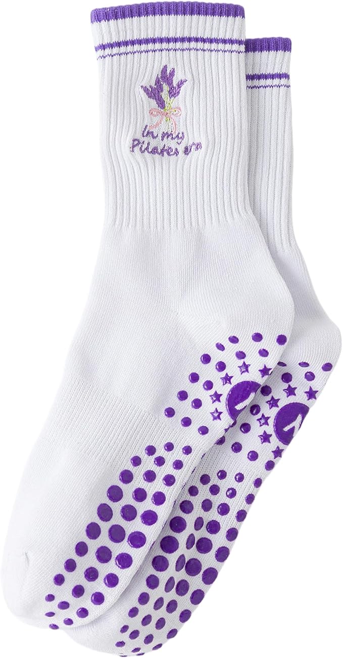 Yawlsow Pilates Grip Socks for Women Yoga Grippy Socks Cute Barre Non Skid Athletic Crew Sticky Sock Workout Hospital
