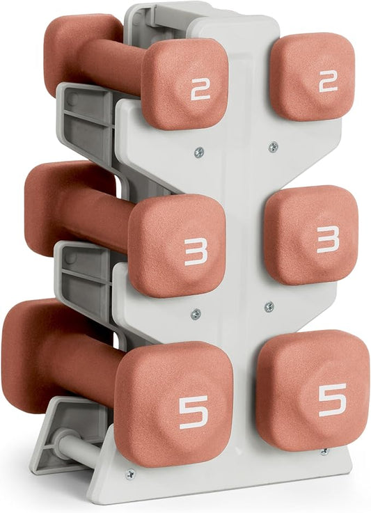 Tone Fitness Neoprene Dumbbell Set with Storage Rack – Non-Slip, Anti-Roll Hand Weights for Home Gym Workouts | 20 lb, 32 lb, & 50 lb Options