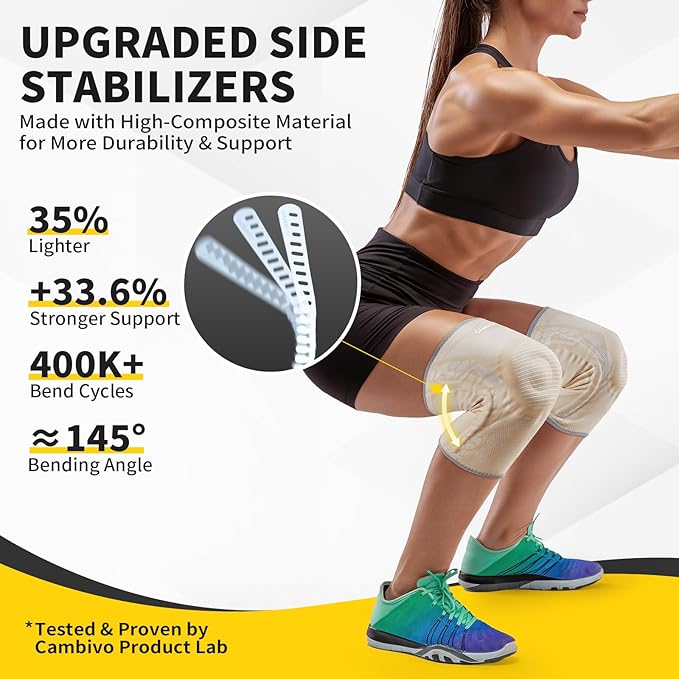 CAMBIVO 2 Pack Knee Brace for Men and Women, Knee Sleeves for Men with Patella Gel Pad and Side Stabilizers, Knee Compression Sleeves for Knee Pain Relief, Running, Workout, Daily Use