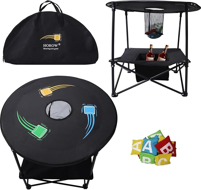 HOROW Bean Bag Toss Game - New Upgraded Portable Cornhole Set with 12 Bags, Foldable Design with Storage Layer - Lawn Games, Beach and Yard Games for Adults and Family