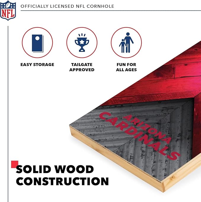 Wild Sports NFL Football 2' x 4' Regulation Size Solid Wood Cornhole Set with Direct Print HD Team Graphics Great Gift for Any Football Fan! Bean Bag Toss Family Outdoor Game