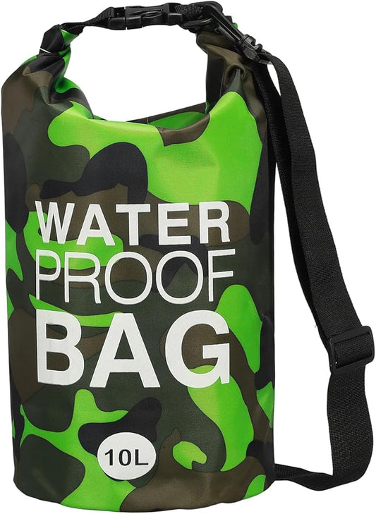 Waterproof Dry Bag, 10L Fit for Women Men Water Proof Bags Lightweight Dry Storage Floating Backpack with Whistle for Travel Boating Kayaking (Green Camouflage)