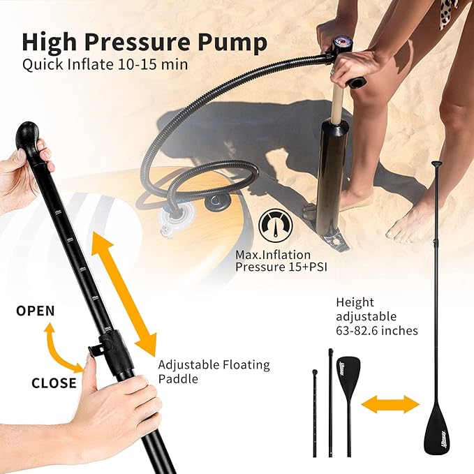 Inflatable Stand Up Paddle Board: Uboway Inflatable Kayak Paddle Board with Premium SUP Accessories, Non-Slip Comfort Deck with Backpack, Bonus Dry Bag & Hand Pump, Sup Board for Yoga Fishing Surf