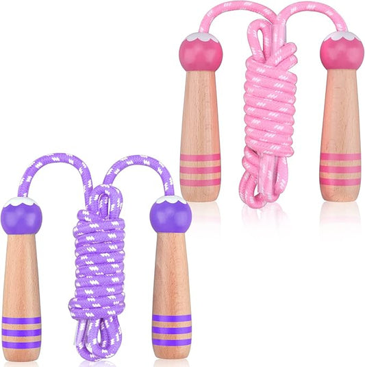 Lorvain Jump Rope for Kids, Adjustable Kids Jump Ropes for Girls Boys Toddler Fitness, Cotton Skipping Rope with Wooden Handle for Outdoor Fun Activities Exercise