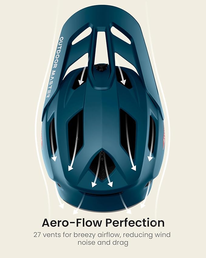 OutdoorMaster Full Face Mountain Bike Helmet for Men & Women-Two Removable Chin Pad Mountain Bike Helmet Grizzly, Ventilation Lightweight Racing Downhill DH BMX MTB Helmet