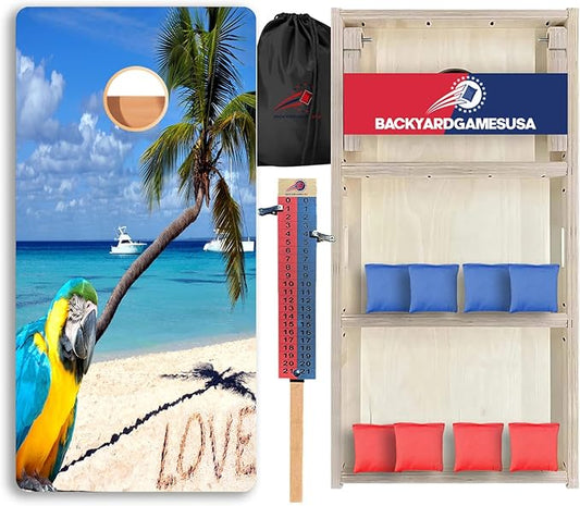 CornholeGamesUSA Pro Cornhole Boards Set | Made in USA | 3/4 Baltic Birch | No Bounce | Triple Thick Legs | Two Brace & Handles, Tournament 2x4 Regulation Set with Score Tower & Cornhole Bags