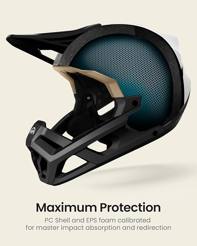 OutdoorMaster Full Face Mountain Bike Helmet for Men & Women-Two Removable Chin Pad Mountain Bike Helmet Grizzly, Ventilation Lightweight Racing Downhill DH BMX MTB Helmet