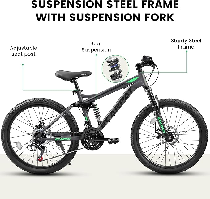 Ecarpat 24/26/27.5 Inch Mountain Bike, Dual/Front Suspension Mens Mountain Bike with 21 Speeds High-Carbon Steel Frame and Disc/V Brakes, Adult Sport Bicycle for Trail Snow Commuter City Road