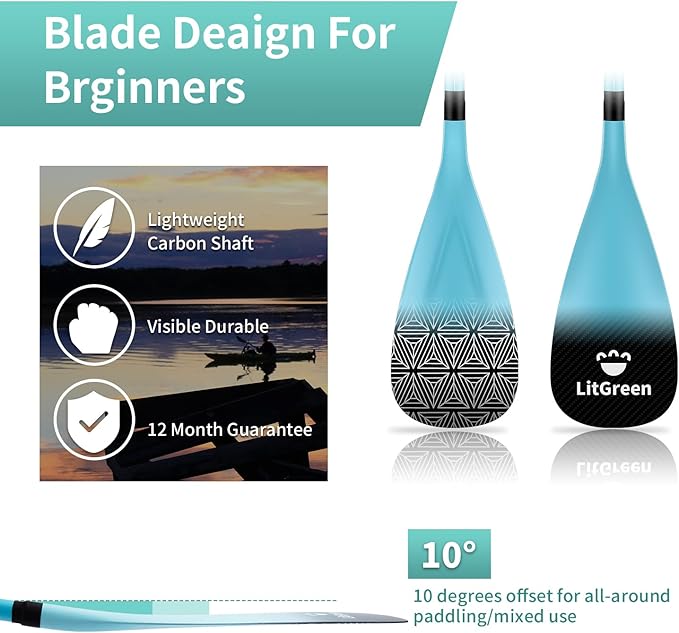 LitGreen Full Carbon Fiber SUP Paddles for Surfing, 1 x 3 Section Adjustable 25oz Lightweight Stand-up Paddle Oars for Paddleboard, Floating, Water Sport