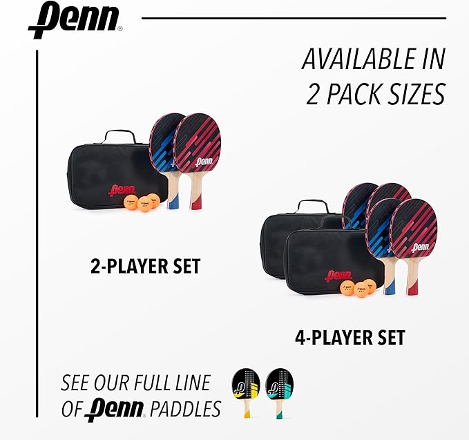 Penn 2-Player Table Tennis Paddle Set - Includes Two 3.0 Paddles, Three 3-Star ping Pong Balls, and Storage Pouch