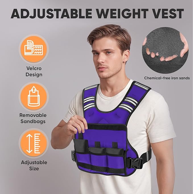 APEXUP Adjustable Weighted Vest, 4-10lb/12-18lb/20-32lb Vest with 6 Ironsand Weights and Large Pocket, Weight Vest for Men Women Strength Training, Running, Walking
