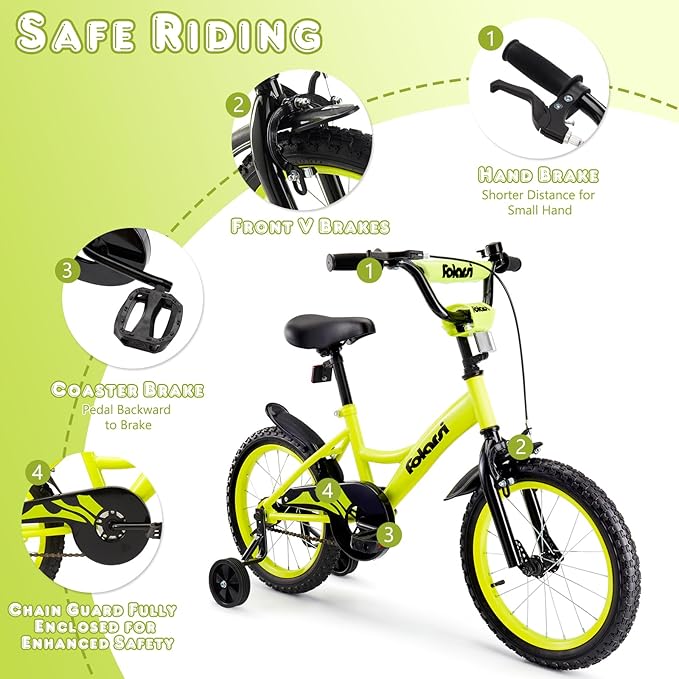 Kids Bike 14 16 18 Inch Bicycle for 3-9 Years Boys Girls Bike，Children's Bicycle with Bell Training Wheels, Multiple Colors